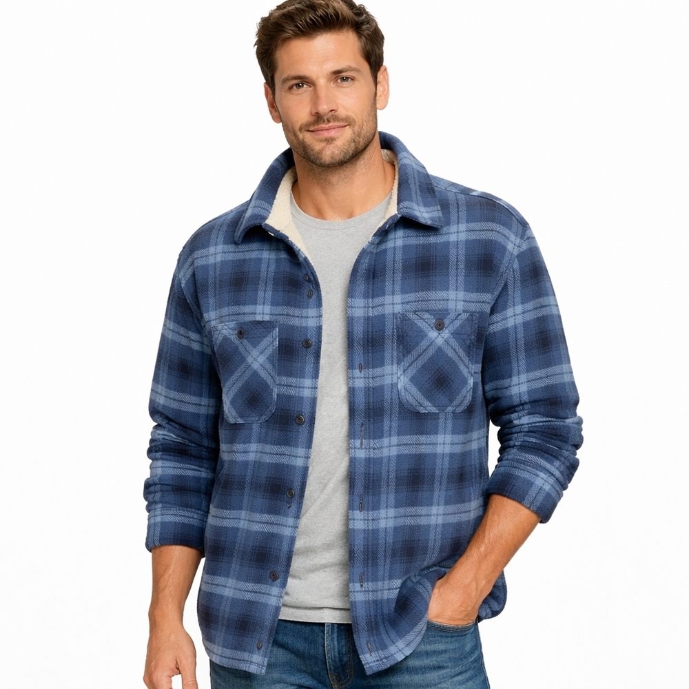 Weatherproof Sherpa Lined Plaid Flannel Shacket Jacket Blue XXL